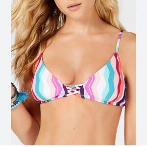 Bar III Multi Waves Printed Strappy Bralette Bikini Swim Top Pink Purple size L